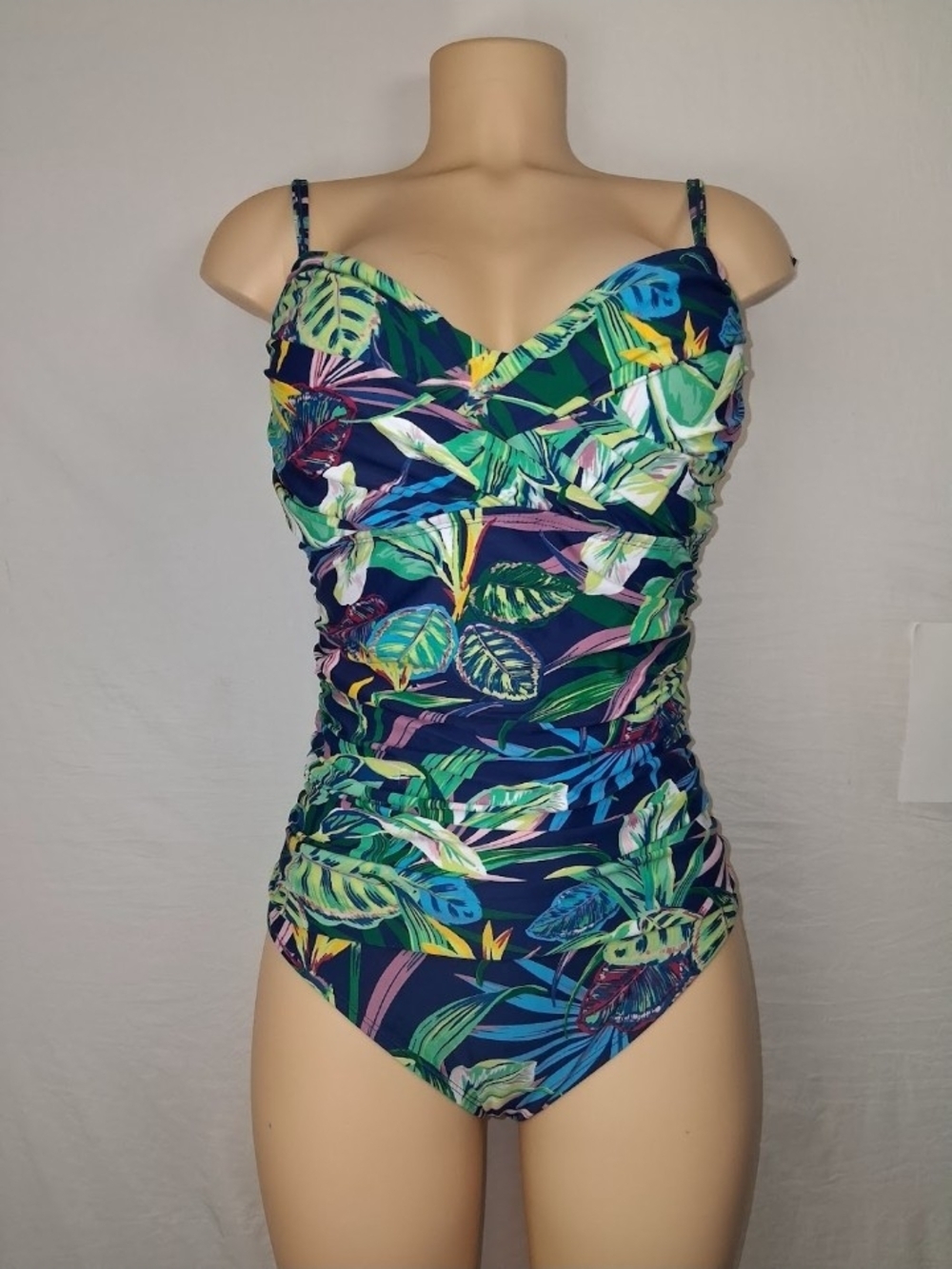 Bleu Rod Beattie Navy Tropical Leaf Print One-Piece Swimsuit